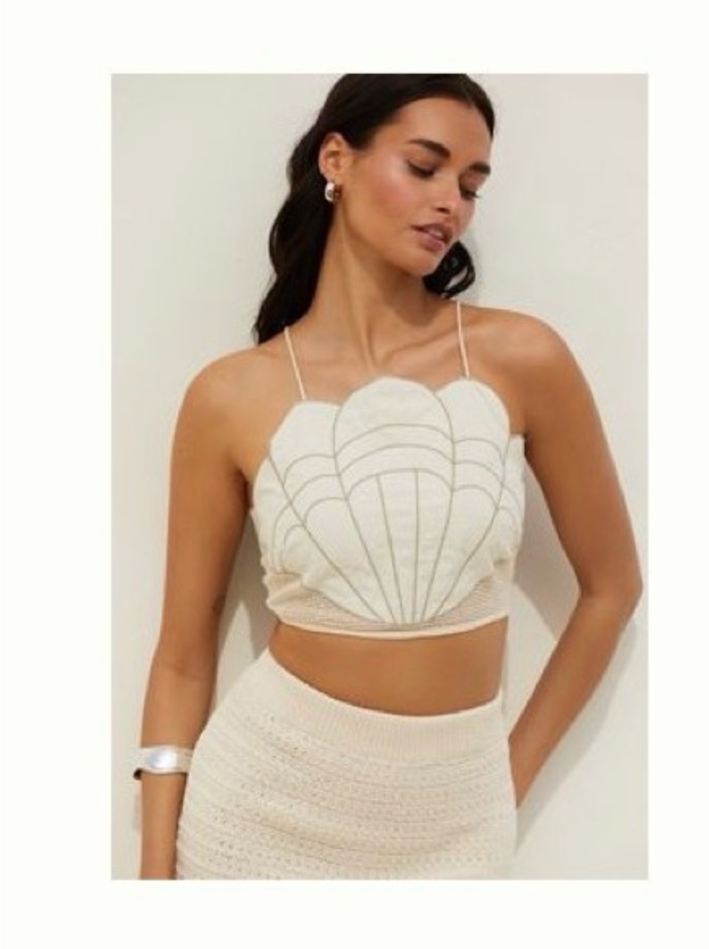 Scallop Shell Crochet Crop Top in Cream